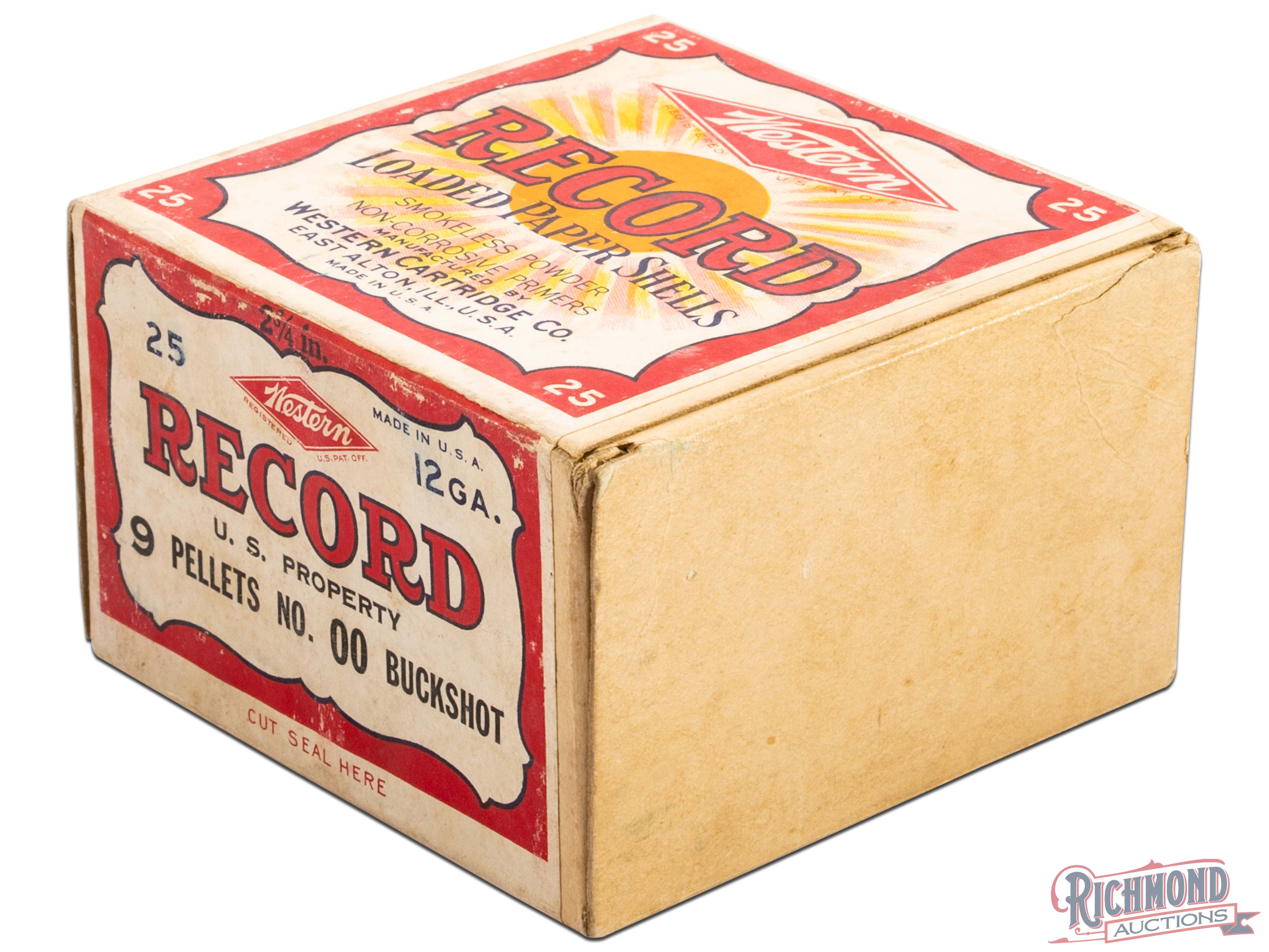 Full Box Of Western Record Loaded Paper Shells U. S. Property Marked 12 ...