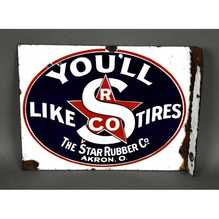 Star Rubber Co. Tires Porcelain Flange Sign (TAC)