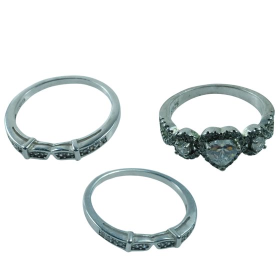 Silver-plated Costume Rings with Faux Diamonds (3)