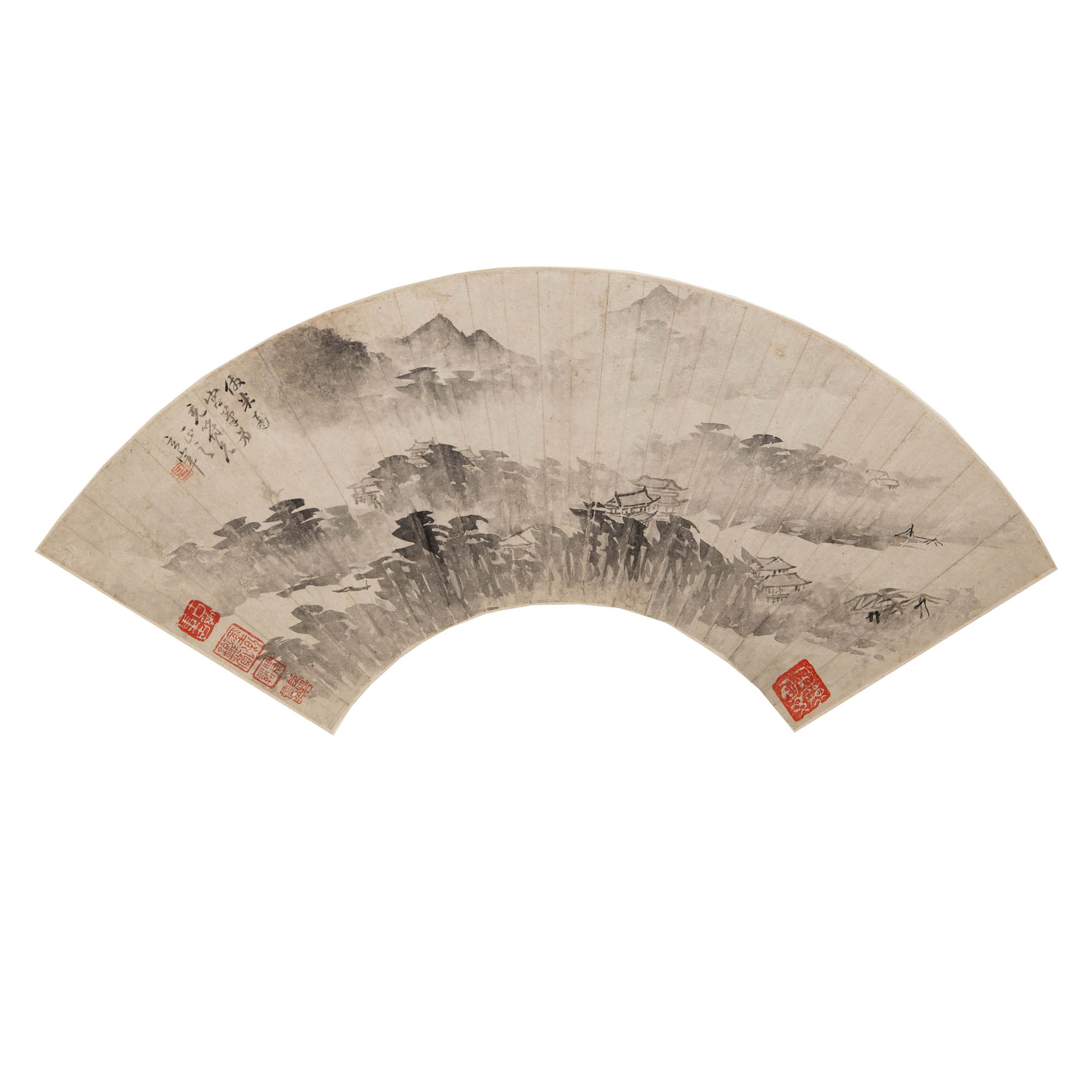 董其昌（款） 山水扇面A Chinese landscape fan painting, Attributed