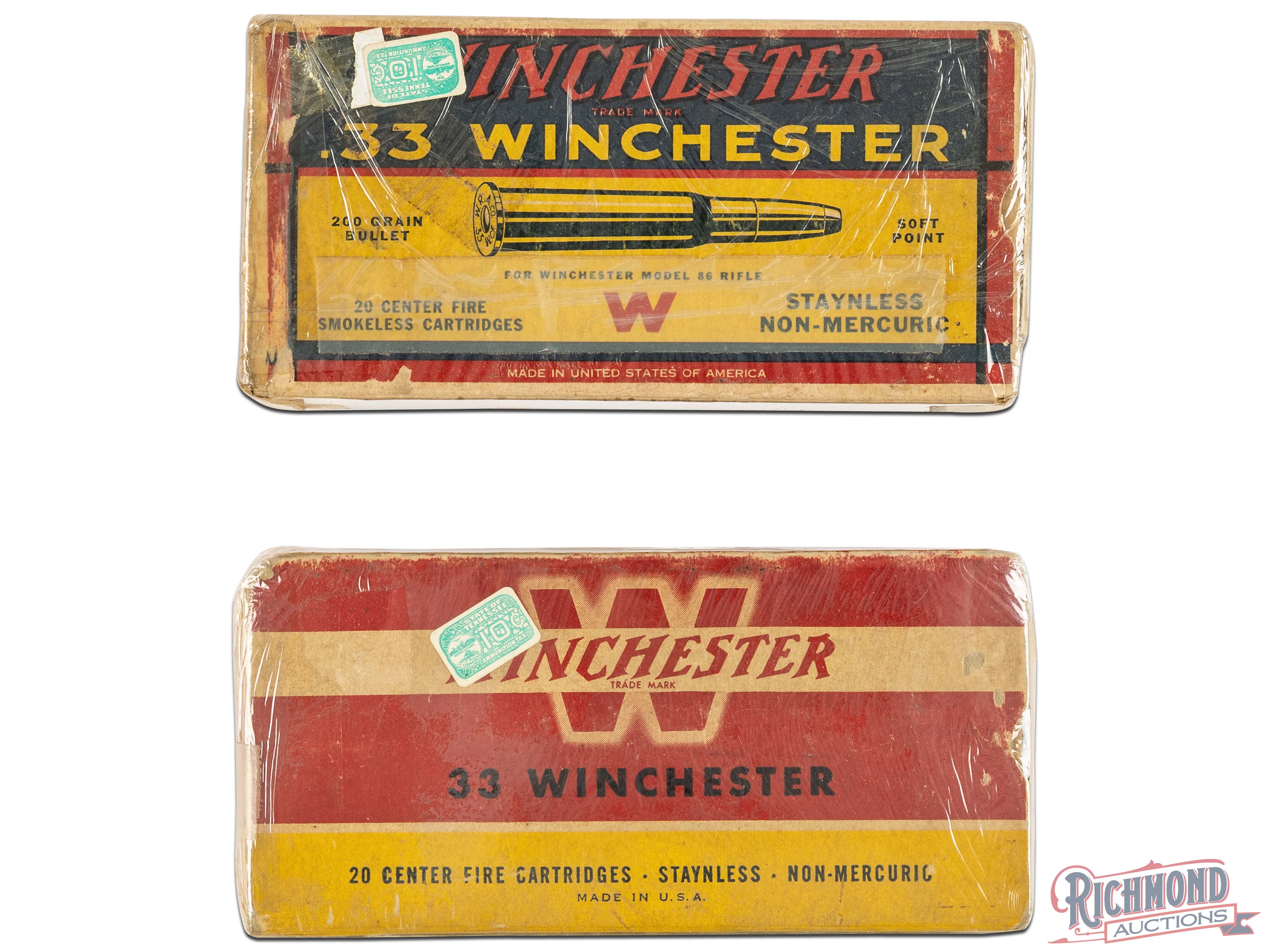 Two Vintage Factory Full Winchester 20 Round Boxes of .33 W.C.F ...