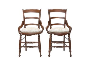 Vintage American Victorian Style Walnut Ladder Back Chairs, Pair