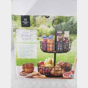 Member's Mark 2 Tier Wire Basket Stand with Wood Base - Black