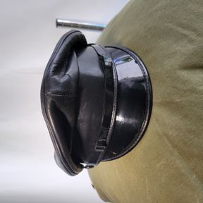 Black Leather Muir Cap, Size Approx 7 1/2, Very high quality construction