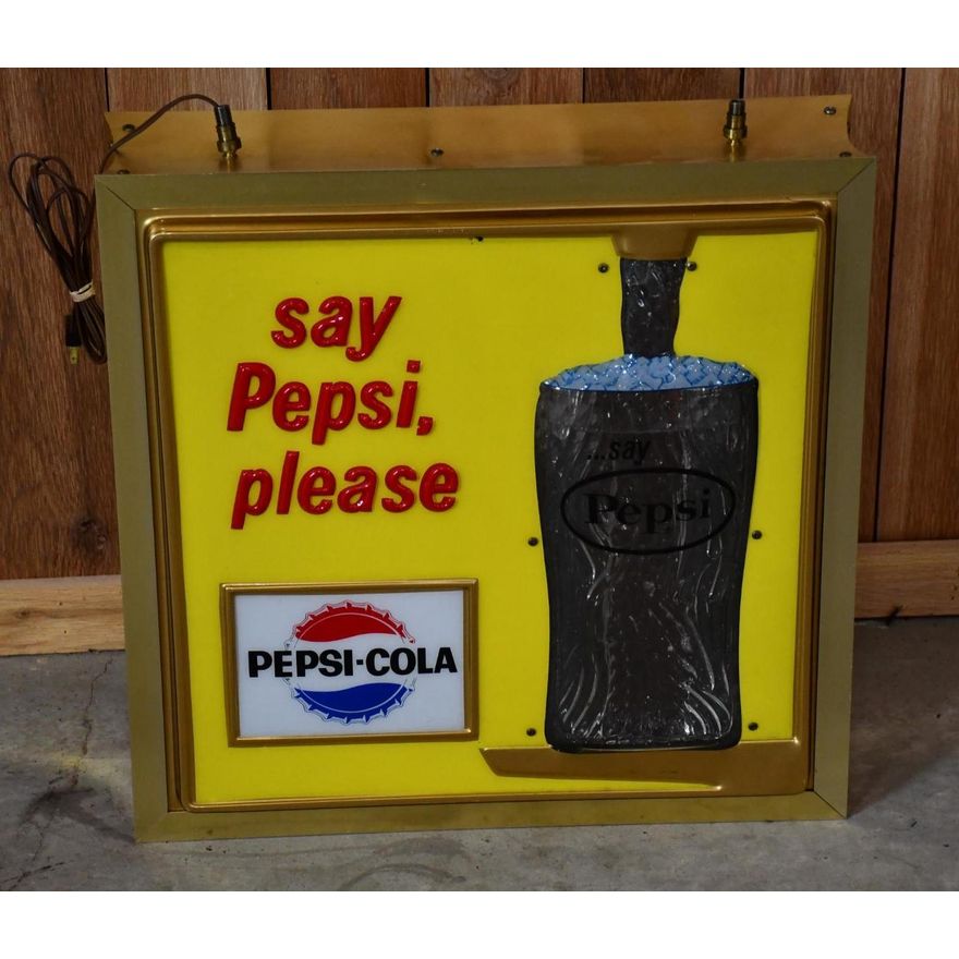 Pepsi-Cola "say pepsi please" w/Glass Light Sign