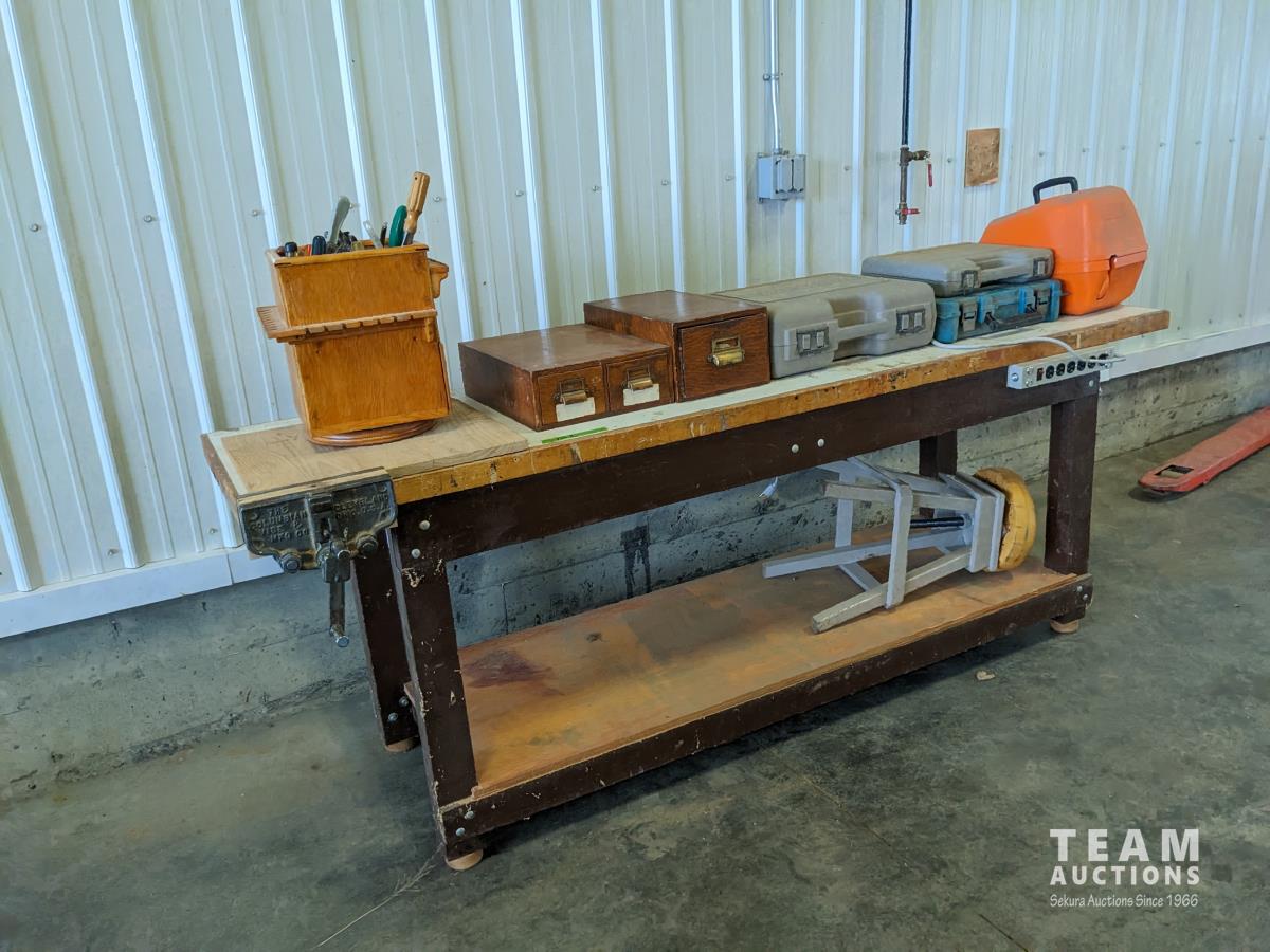 24 Inch X 96 Inch Wood Work Bench with Vise [23EI05001-152] | Team Auctions