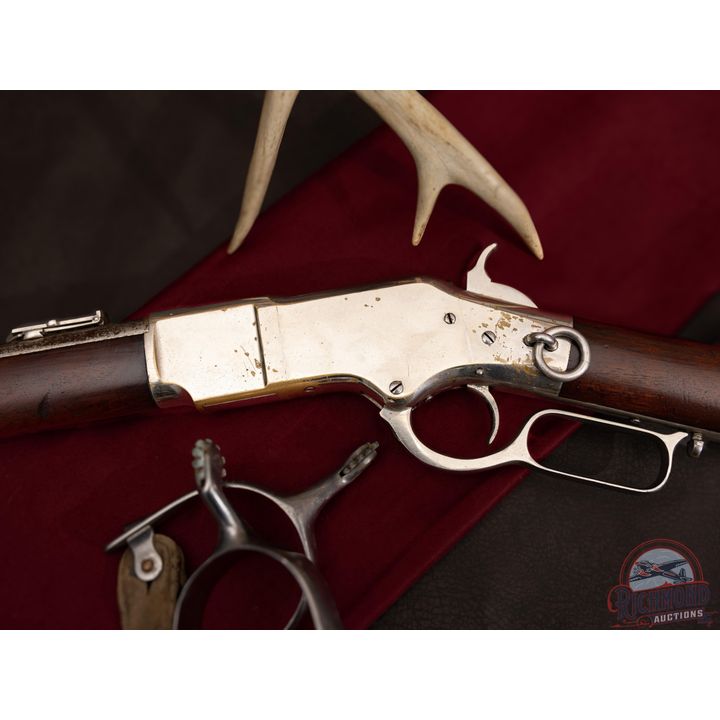 Rare Factory Nickel Winchester 1866 Carbine Saddle Ring Lever Action Rifle in .44 RF - S/N 164514