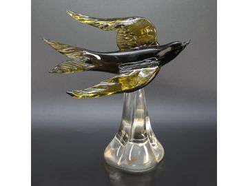 Vintage Murano Sommerso Green Bird Sculpture Italian Art Glass