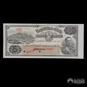 Chile, Republica. Especimen de 5 Pesos. 1906-1916.