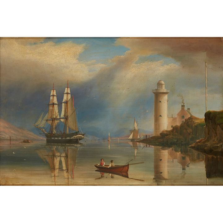 WILLIAM CLARK OF GREENOCK (SCOTTISH 1803-1883) SHIPPING OFF THE CLOCH LIGHTHOUSE 33cm x 49cm (13in x 19in)