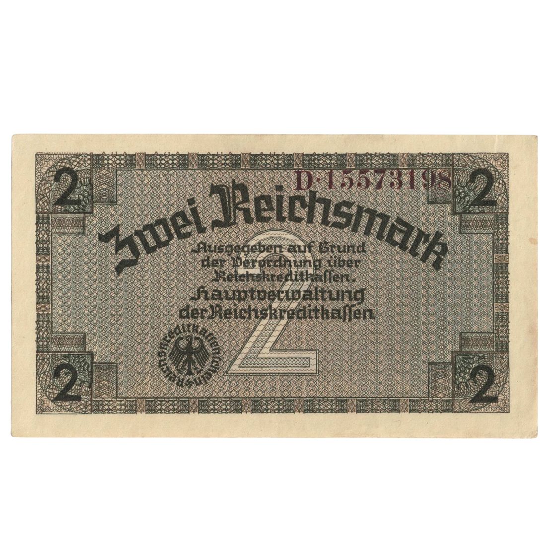 German Occupied Territories 1940 Zwei (2) Reichsmark, virtually Uncirculated