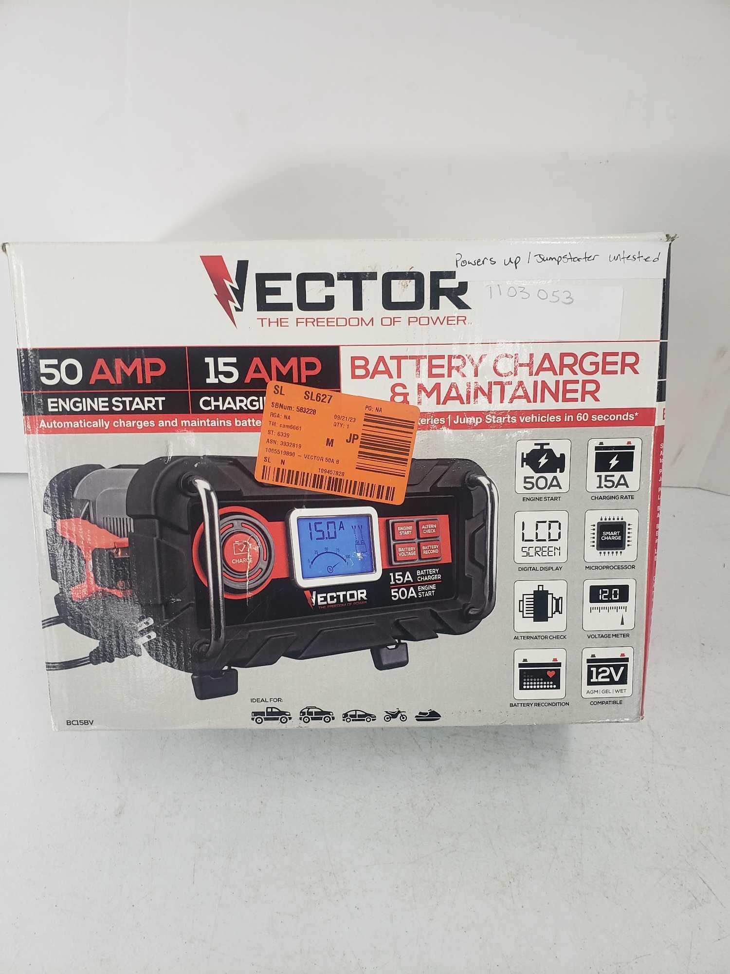 Vector 15A Automatic 12V Battery Charger 50A Engine Start & Alternator Check