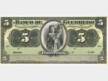 M361p – 5 Pesos El Banco de Guerrero, Iguala, Guerrero, (1906-1914). AU.