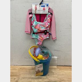 Member's Mark - Family Swim 3 Piece Girls Swim Set - 2T with Beach Bucket Set