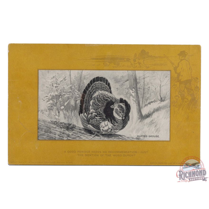 Dupont Smokeless Gun Powder Lithograph Advertising Poster "Ruffed Grouse"