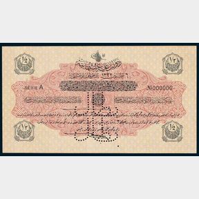 Ottoman - Turkey, Mehmed V (1909-1918), Ministry of Finance Specimen 1/2 Livre, AH1332 (1916)