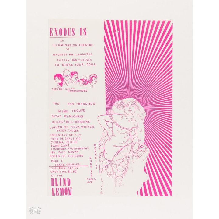 1966 San Francisco Mime Troupe Notes From The Underground Blind Lemon Berkeley Handbill Near Mint 83