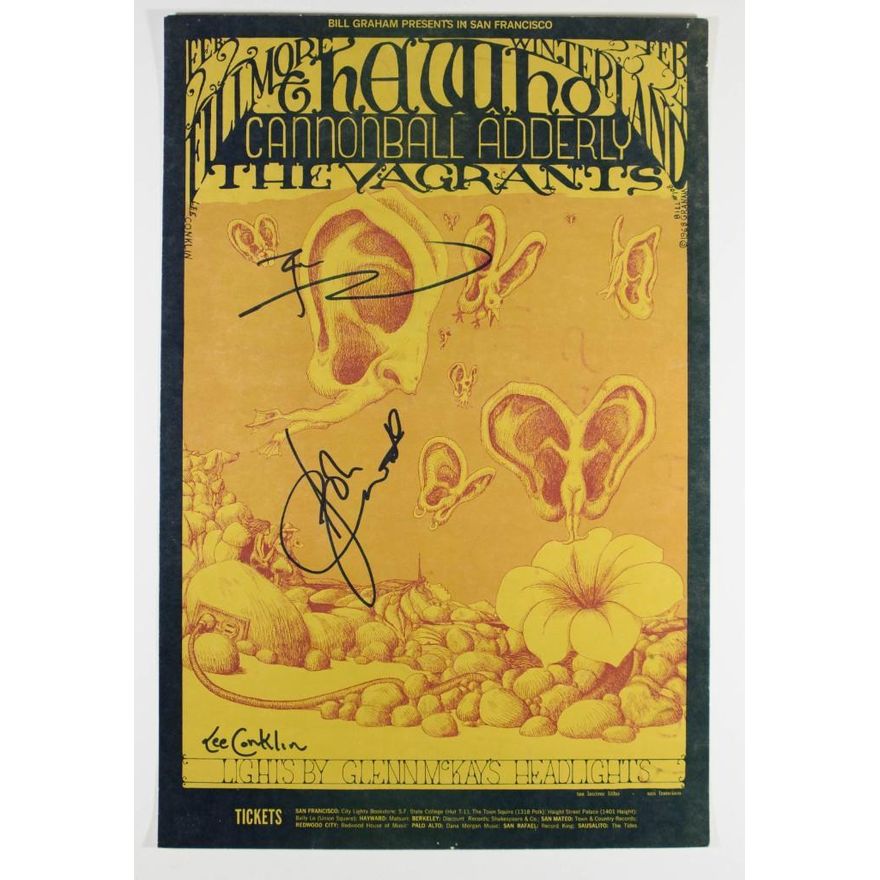 1968 BG-108 The Who Winterland Signed Conklin Townshend Entwistle Box Office Poster Extra Fine 69