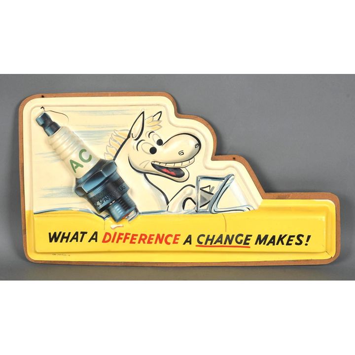 AC Spark Plugs w/Sparky Logo Themo Plastic Sign