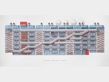 Renzo Piano - Centre Pompidou, Paris - 2010 Offset Lithograph 18.5" x 39.25"