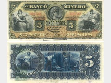 M131h – 5 Pesos El Banco Minero, Chihuahua 1914. XF+