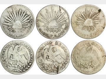 KM# SIMIL 374 – (3 Piezas en lote) 2 Reales, varias fechas y cecas. VG-F.