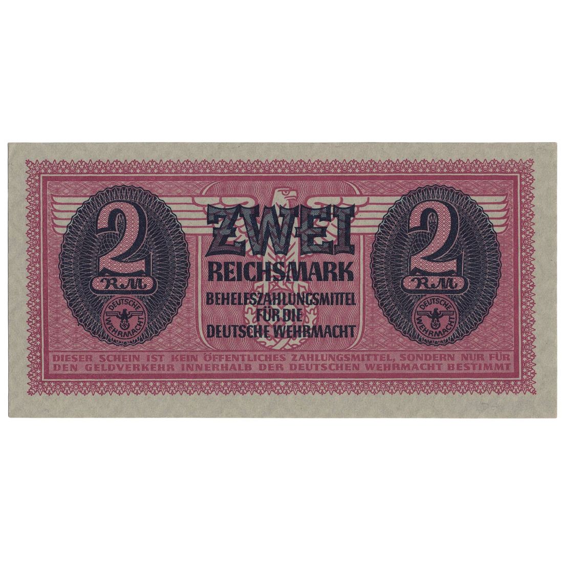 Germany Third Reich 'Auxiliary Payment' Zwei (2) Reichsmark, Uncirculated OPQ - Scarce
