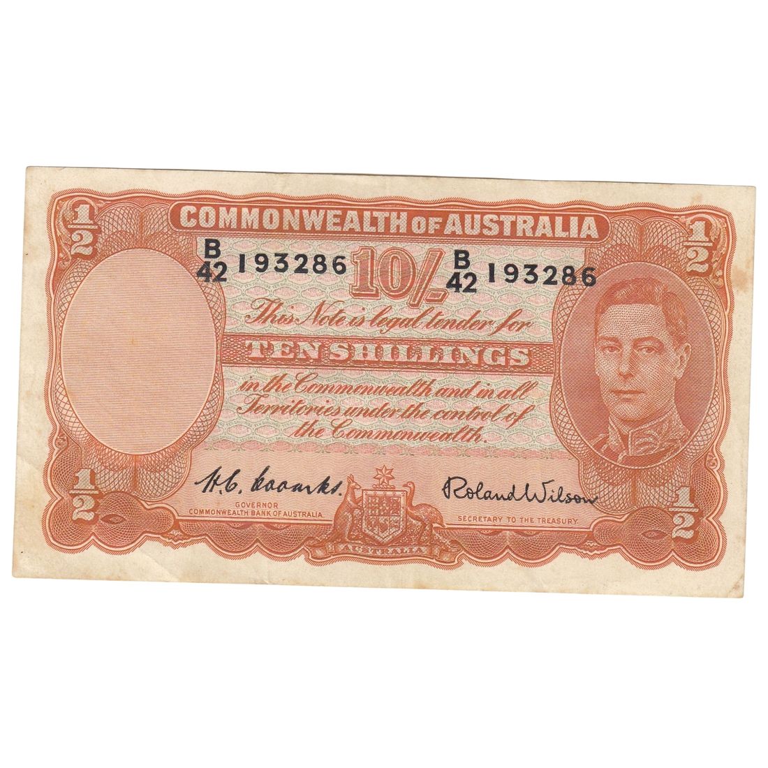 Australia 'Coombs - Wilson' 10/- (1952), about Extremely Fine OPQ