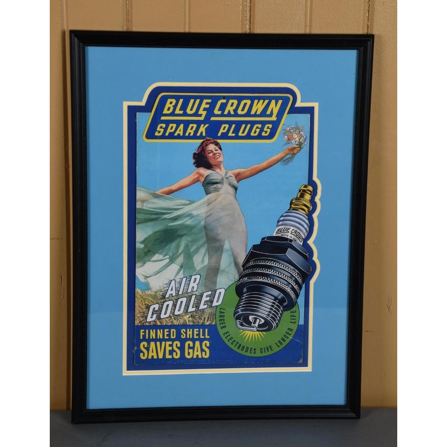 Blue Crown Spark Plugs "Air Cooled" Cardboard Poster Framed