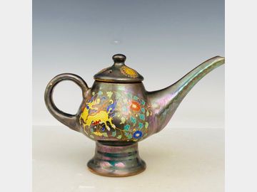 Jian kiln seven-color light plus colored Qilin pattern (black bucket) pot