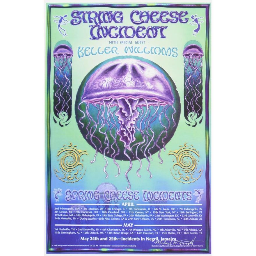 1998 String Cheese Incident Spring Tour Signed Everett Poster Mint 91