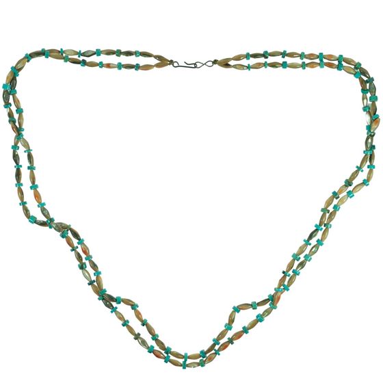 Double-strand Turquoise and Shell Bead Necklace