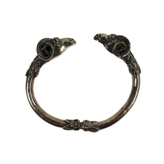 Egyptian Revival-style Bracelet in Sterling (925) Silver with opposing Rams Heads