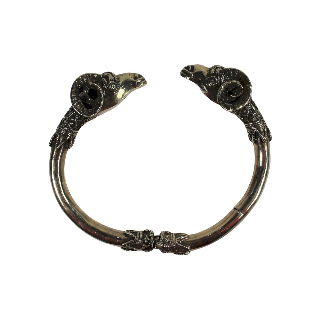 Egyptian Revival-style Bracelet in Sterling (925) Silver with opposing Rams Heads