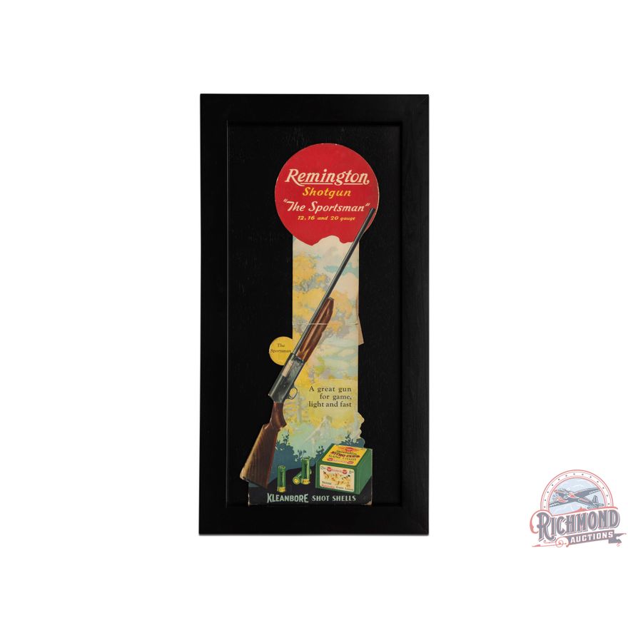 1932 Remington Shotgun "The Sportsman" 12, 16 and 20 Gauge & Kleanbore Shot Shells Easel Back Sign