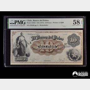 Chile, Banco del Pobre. 10 Pesos. 1876.