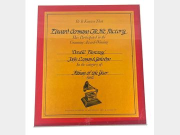 John Lennon "Double Fantasy" Grammy Nomination Album of the Year 1982 Presented to Ed Germano