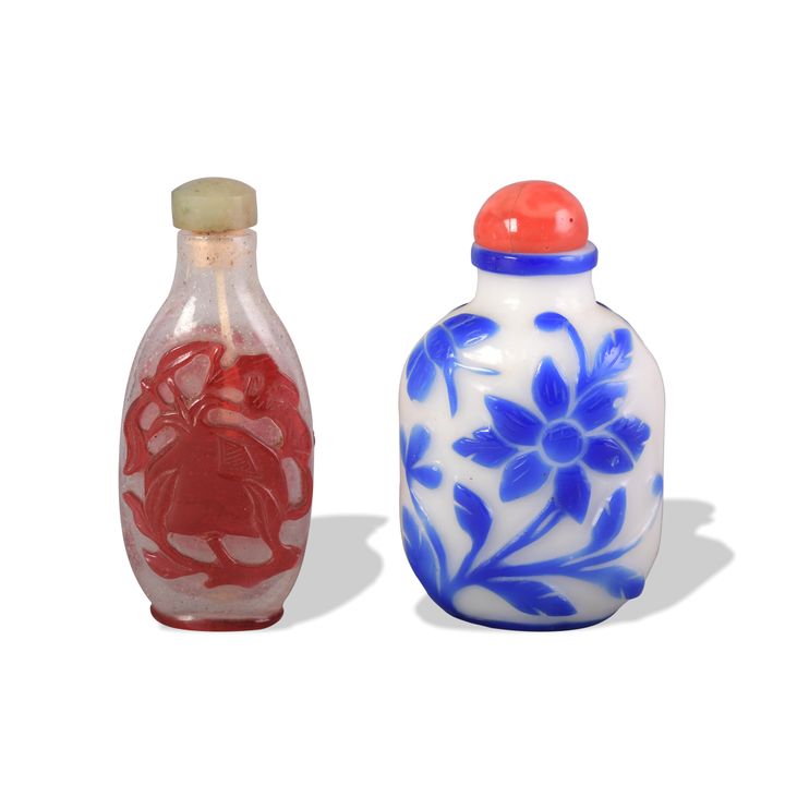 2 Chinese Peking Glass Snuff Bottles, 19th Century
