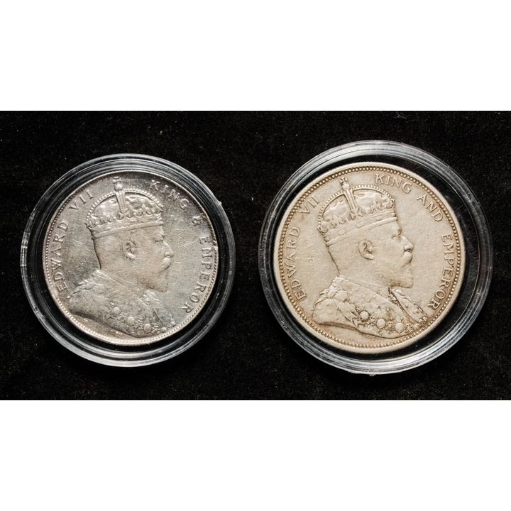 Straits Settlements 1903-IB, 1907 KE VII $1 VF-XF Total 2pcs
