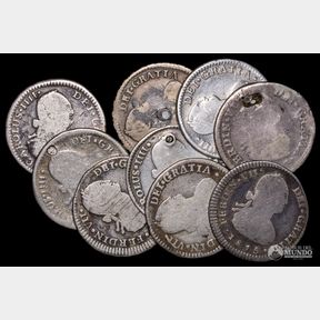 Chile, Santiago. Lote de nueve monedas de plata: 1 Real. 1797-1817.