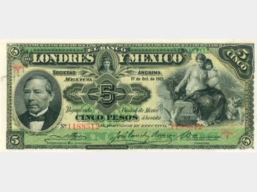 M271d – 5 Pesos El Banco de Londres y México, México, 1913. AU.
