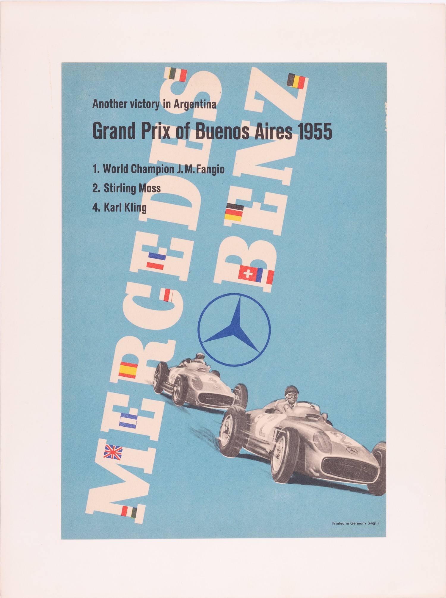 Original poster 1955 hotsell MERCEDES BENZ Gran Prix Buenos Aires, winners: Fangio Moss Kling