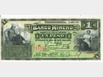 M130d – 1 Peso El Banco Minero, Chihuahua, 1914. AU+.