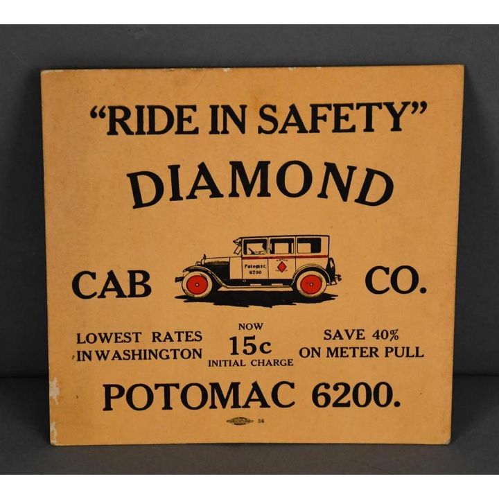 Diamond Cab Co. "Ride in Safety" w/Image Cardboard Sign