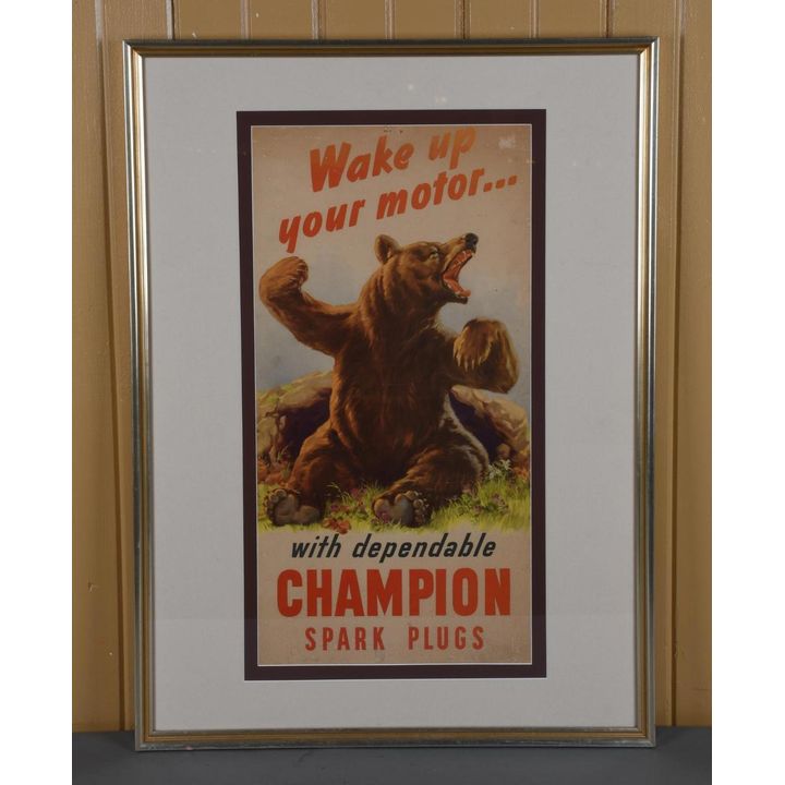 Champion Spark Plugs "Wake Up Your Motor" Paper Poster Framed