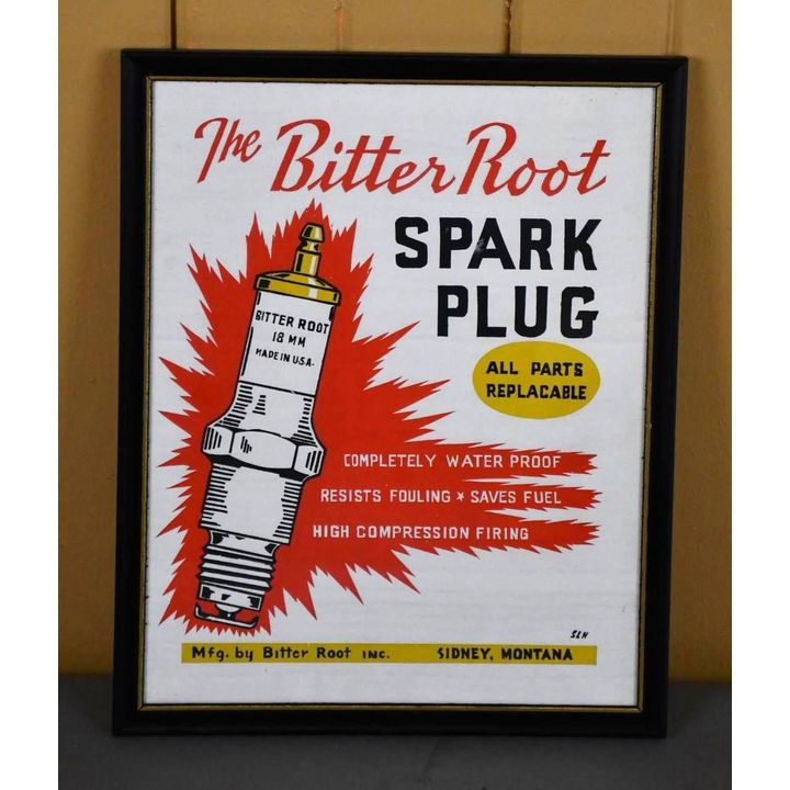 The Bitter Root Spark Plug Paper Sign