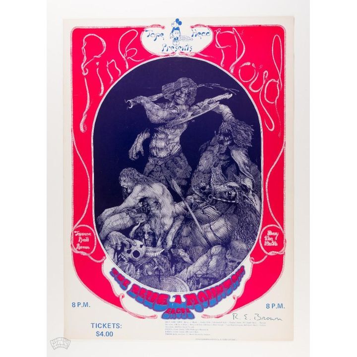 1970 Pink Floyd Terrace Ballroom Salt Lake City Signed Brown Poster Near Mint 83