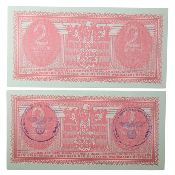 Germany Third Reich 'Auxiliary Payment' Zwei (2) Reichsmark Reproductions, Uncirc (2 items)