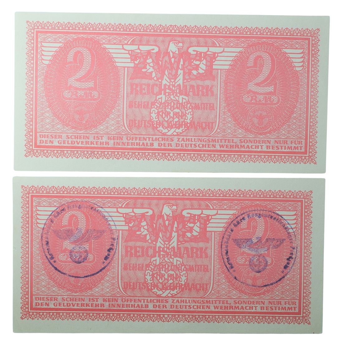 Germany Third Reich 'Auxiliary Payment' Zwei (2) Reichsmark Reproductions, Uncirc (2 items)