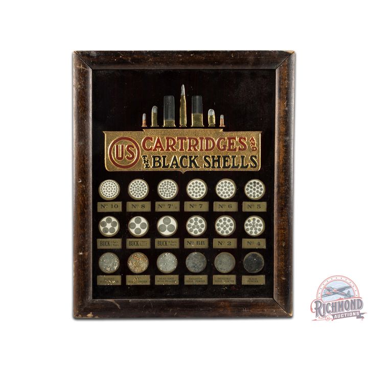 US Cartridges And The Black Shells Reverse Painted Glass Shot Size Sign